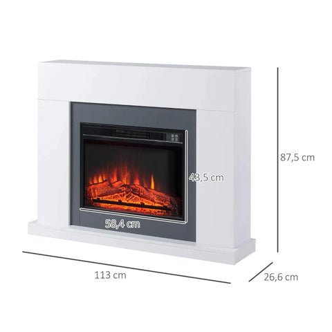 Rootz LED Electric Fireplace - Free-standing Fireplace - With Flame Effect - 1800/2000W Interior Heating - With Wooden Frame - Decorative Fireplac - MDF - White - 113 x 26.6 x 87.5 cm