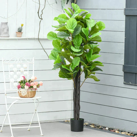 Rootz Artificial Plant - Artificial Potted Plant - Artificial Fiddle Leaf - Home - Office - Outdoors - Green + Brown - 17cm x 17cm x 155cm
