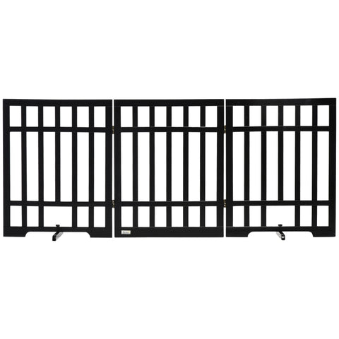 Rootz Barrier Gate - Houten Deurpoort - 3 Panel Folding Pet Barrier - Grenenhout - Zwart - 181cm x 35cm x 76cm