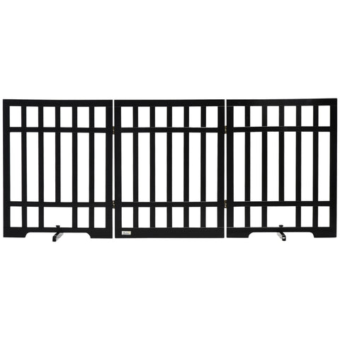Rootz Barrier Gate - Wooden Door Gate - 3 Panel Folding Pet Barrier - Pine Wood - Black - 181cm x 35cm x 76cm
