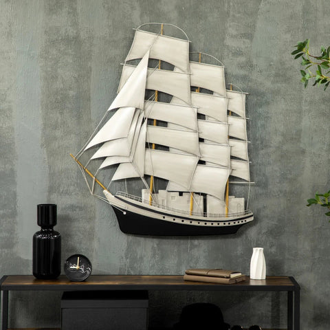Rootz Metal Wall Decor - 3D Wall Decor with Sailing Ships - Wall Decoration - Black + White - 79cm x 3cm x 89 cm