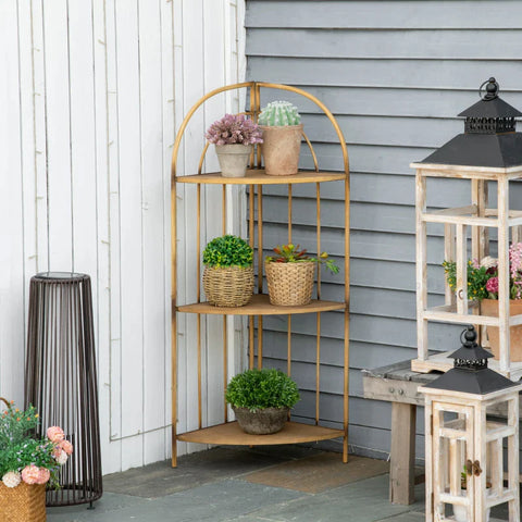 Rootz Plant Stand - Bloemenplank - Plantenplanken - 3 lagen - Roestbestendige verf - Metalen frame - Lichtbruin - 36,5 x 36,5 x 108 cm