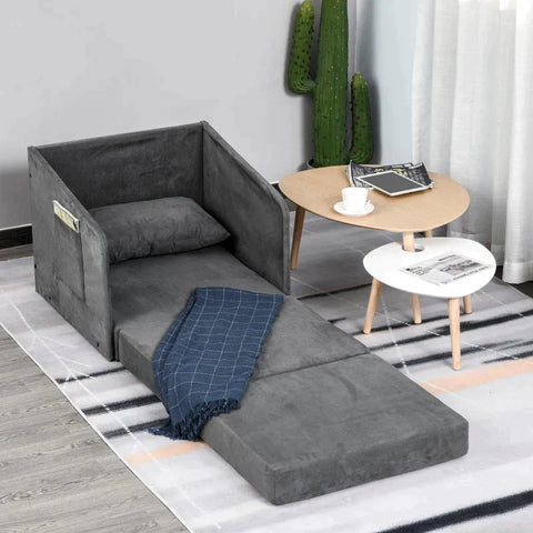 Rootz Sofa Bed - Armchair Bed - Washable Cover - Single Floor Chair - Soft Armchair - Soft - Grey - 70 x 76 x 77 cm