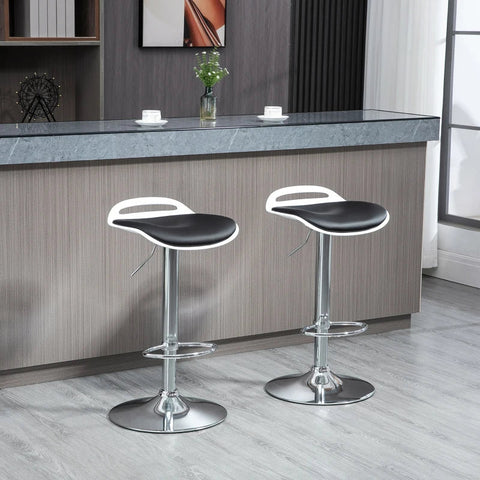 Rootz Bar Stools - Set Of 2 - Height-adjustable - Rotating - With Footrest - Steel + Faux Leather - Black - 39 x 41 x 68-88 cm