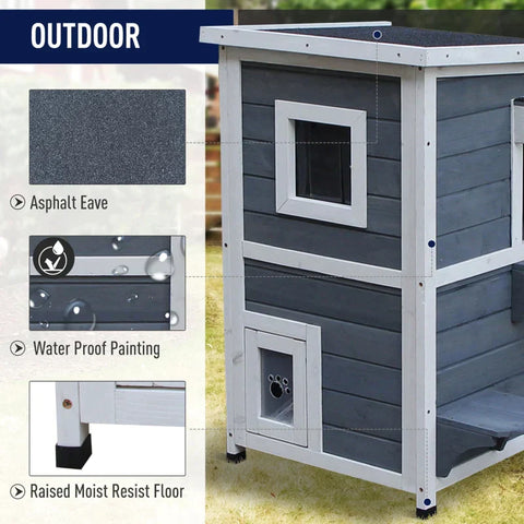 Rootz Katzenhaus – Katzenhaus – Haustierhaus – Katzenvilla – Holz – Grau – 51 x 51 x 81,3 cm