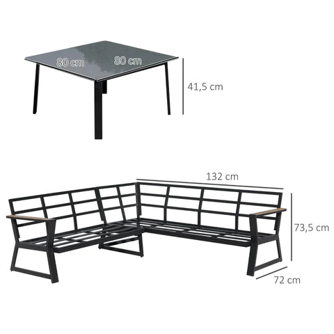 Rootz 3-Piece Furniture Set - Garden Furniture Set - 3 Seater Sofa - 2 Seater Sofa - 1 Side Table - Grey - Aluminum - Polyester - Foam