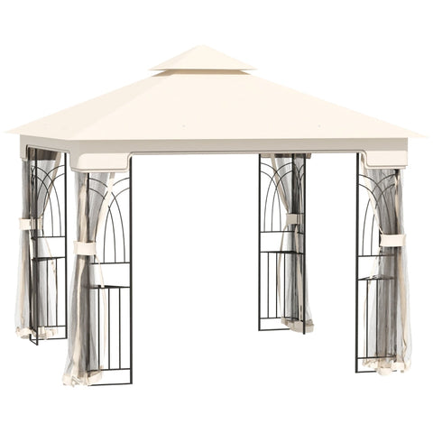 Rootz Gazebo - Garden Pavilion - Gazebo - Pavilion - Garden Tent - Marquee Party Tent - With Double Roof - Metal/Polyester - Cream White - 2.99 x 2.99 x 2.74 m