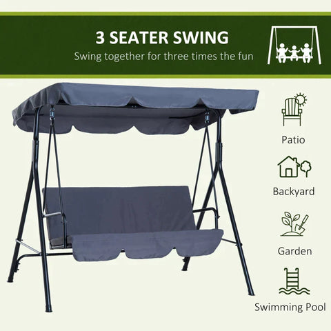 Rootz Hollywood Swing - Garden Swing - Hammock Swing - Swing Bench - Swing Chair With Canopy - 3-seater - Grey - 172 X 110 X 153 Cm