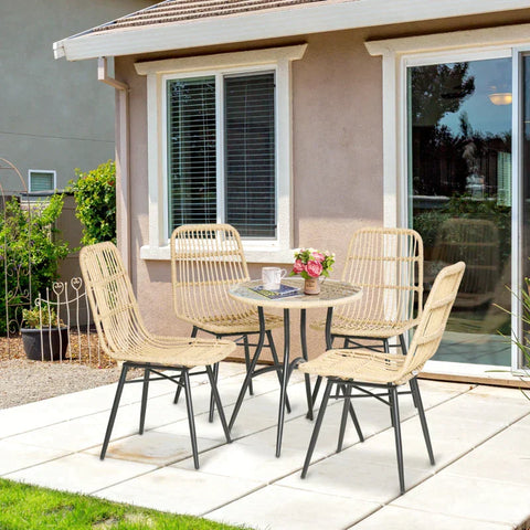 Rootz 5-piece Garden Furniture Set - Chair - Tea Table - Steel - PE Rattan Weave - Natural