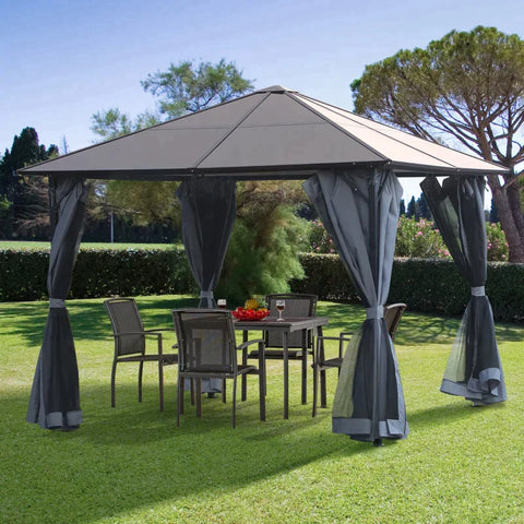 Rootz Gazebo - Garden Pavilion - Party Tent With Side Panels - PC Roof - Aluminum - Dark Grey - 300L x 400W x 265H cm