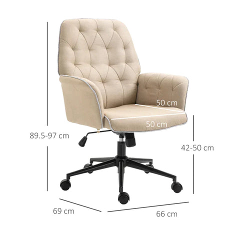 Rootz Office Chair - Swivel Chair - Home Office Chair - Desk Chair - Computer Chair - Work Chair - Beige - 66 x 69 x 89.5-97 cm