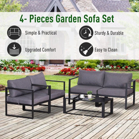 Rootz Garden Furniture Set - Double Sofa - Coffee Table - Cushions - Aluminum - Grey