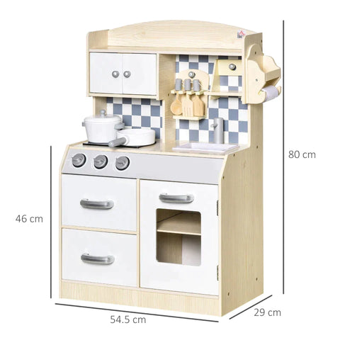 Rootz Children's Kitchen Playset - Children's Kitchen - Wooden Kitchen - Kitchen Toys - 54.5 x 29 x 80 cm