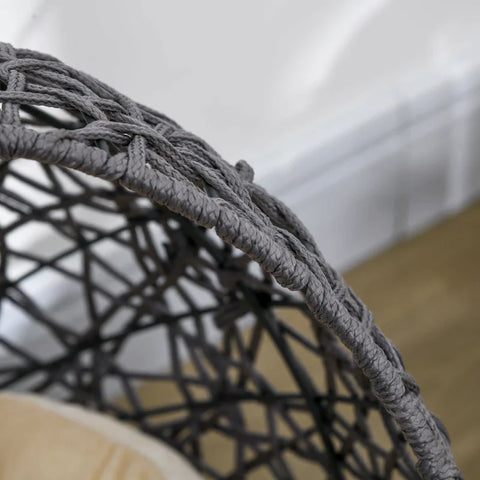 Rootz Cat Basket - Cat Cave Including Cushion - 2-part - Cat Bed - Polyester Rope - Cream White + Brown - 50 cm x 50 cm x 60 cm