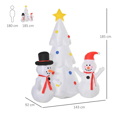 Rootz Christmas Decoration - Inflatable Christmas Decoration - Christmas Tree - Two Snowmen - White - 143 x 92 x 185 cm