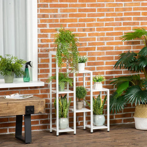 Rootz Flower Stand - Plant Stand - 7 Tier - Indoor - Outdoor - Steel - White - 65 x 23 x 94.5cm