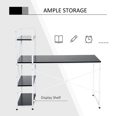 Rootz Desk - Computer Table - Computer Workstation - Office Table - With Shelf - Study Table - White/Black - 120x64x121cm