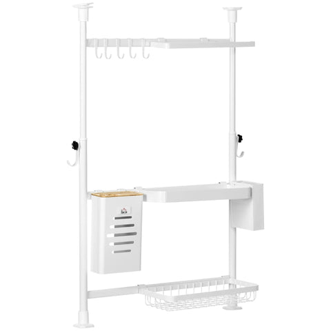 Rootz Kitchen Cabinets - Knife Holder Hook - Rustproof - Clamp Design - Kitchen Roll Holder - Metal Frame - White - 56L x 16.5W x 61-94H cm