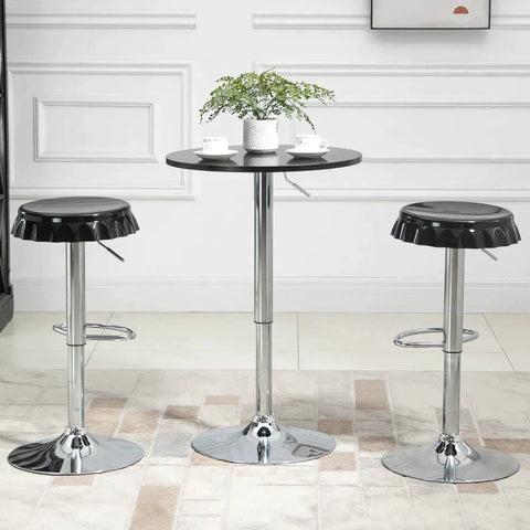 Rootz Set Of 2 Bar Stools - Stools - Adjustable Height - Armless 360° Swivel ABS - Plastic - Steel - Black - 36 cm x 36 cm x 81 cm
