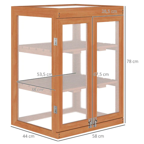 Rootz Greenhouse - Greenhouse With 2 Shelves - Retractable Roof - Transparent Housing - Wooden Frame - Orange - 58 x 44 x 78 cm