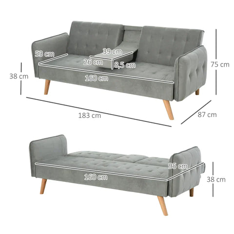 Rootz Sofa Bed - Folding Sofa - 3-Seater - Adjustable - Light Grey - 183 x 87 x 75 cm