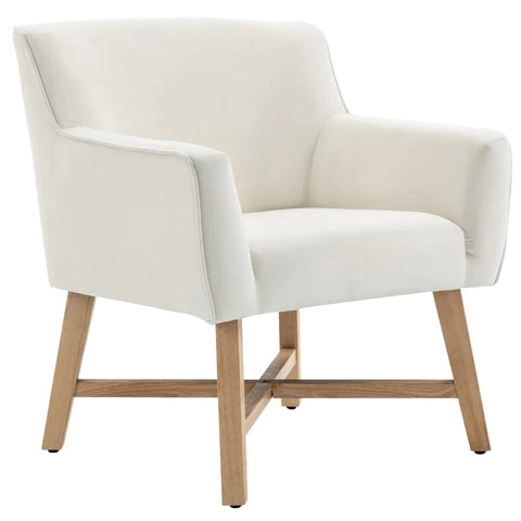 Rootz Dining Room Chair With Armrest - Living Room Chair - Office Chair - Upholstered Chair - Modern - Velvety - Polyester - Wood - Cream White - 73 x 62 x 76 cm