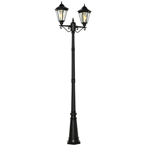 Rootz - Outdoor Lamp Pole - Retro Double Lantern - With Solar Panel - Garden Light -  Solar Garden Lanterns - Aluminum/Glass - Black - 22 x 72 x 248 cm