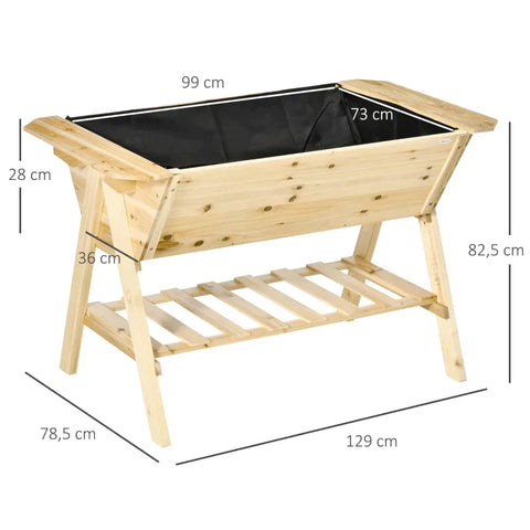 Rootz Verhoogd Bed - Planter Bloembak - Bloempot Met Afwateringsgaten - Vliesstof - Dennenhout - Naturel - 129 x 78,5 x 82,5 cm
