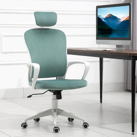 Rootz Office Chair - Rocker Function, Ergonomic Swivel Chair - Headrest - Height-adjustable - Turquoise/White - 63 x 64 x 118-128 cm