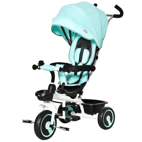 Rootz 2 In 1 Children's Tricycle - Jogger With Steering System - Rod Basket - Sun Canopy - Velvet Touch - Green - 100 x 48 x 106 cm