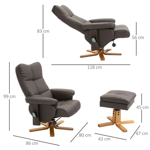 Rootz Massage Chair - Relaxation Chair - With Reclining Function - Massage Chair - With Footstool - Tv Chair - Ergonomic Chair - Brown - 80 x 86 x 99 cm