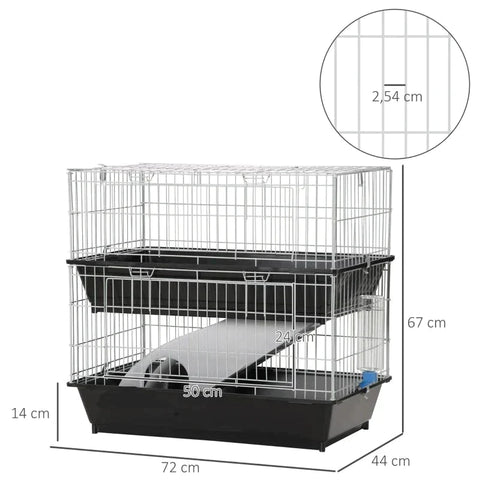 Rootz Small Animal Cage - Small Animal House - Rodent Cage - With Accessories - Small Animal Hutch - Mouse Cage - Guinea Pig Cage - Plastic Metal - Black/Grey - 72 x 44 x 67 cm