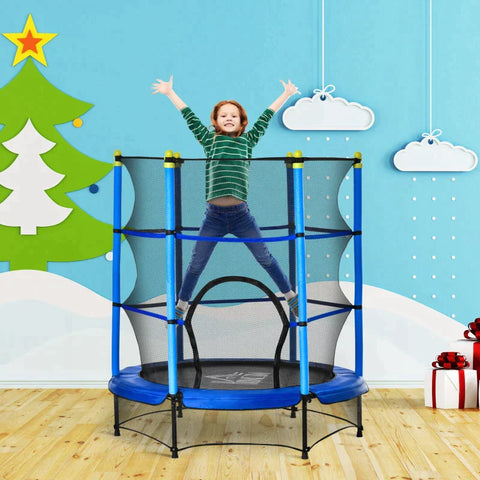 Rootz Trampoline Voor Kinderen - Fitness Trampoline Met Veiligheidsnet - Randafdekking - Rubberen Touw - Binnen - Buiten - Springen - Tuin Trampoline - Staal - Blauw