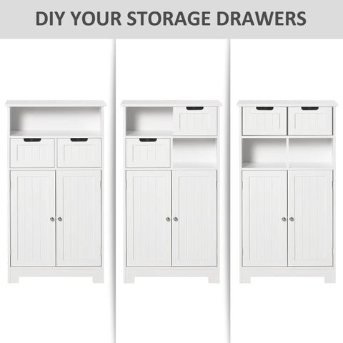 Rootz Bathroom Cabinet - Bathroom Storage Cabinet - Bathroom Cabinet With 2 Drawers 1 Door - Freestanding Cupboard - White - 60 x 30 x 108.8 cm