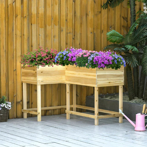 Rootz Raised Bed - Wooden Planter Box with Irrigation System - Nonwoven Flower Box - Flower Pot - Herb Bed - Natural - 122 x 91 x 81 cm