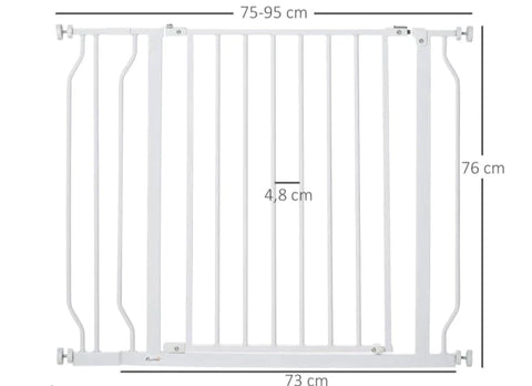 Rootz Dog Gate - Barrier - Two Way Opening - Wall Mount - Snaps - Easy Installation - Adjustable - Robust Steel Frame - White - 73L x 76H cm