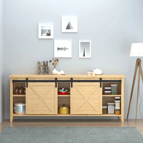 Rootz Sliding Door Set - Sliding Door System - Running Rail - Wooden Sliding Door Accessories - Carbon Steel - Black - 200 x 0.6 x 18 cm