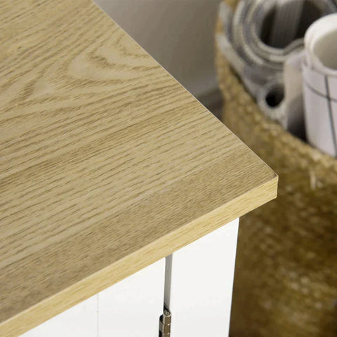 Rootz TV Bench - TV Dresser - Two Cupboard Compartments With Doors - 2 Open Compartments - White + Nature - 120 x 35 x 48cm