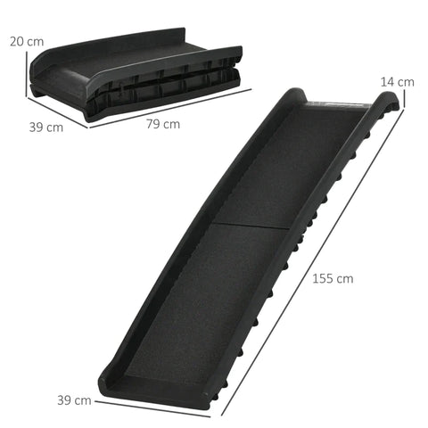 Rootz Pet Ramp - Dog Ramp - Car Ramp - Foldable Pet Ramp - Removable Non-Slip Cover - Black - 155 x 39 x 14cm