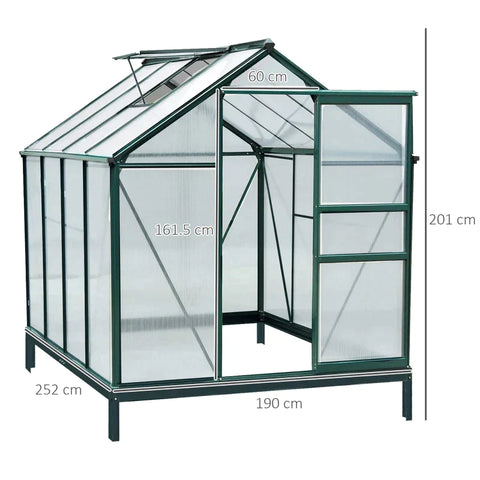 Rootz Greenhouse - Helder Polycarbonaat Greenhouse - Grote Walk-in Green House - Aluminium/PC Board - Groen/Transparant - 190L x 252B x 201H (cm)