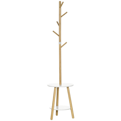 Rootz Kapstok - Kapstok Met Bijzettafel - Scandi Design - 5 Kapstokhaken - Naturel + Wit - 39,5 cm x 39,5 cm x 171 cm