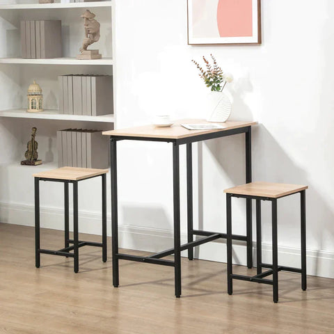 Rootz 3-piece Seating Group - Industrial Design - 1 Table 2 Stools - Black + Natural - 80L x 50W x 85H cm
