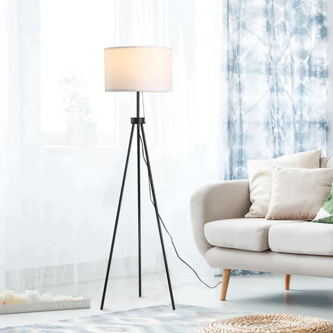 Rootz Floor Lamp - Lamp - Lampshade - Adjustable Floor Lamp - Steel + Polyester - Black/white - 37x37x152cm