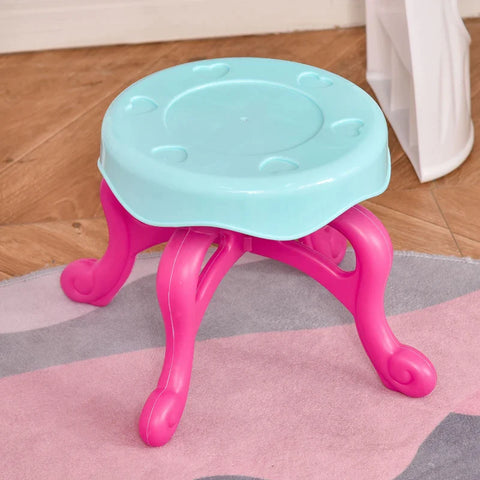 Rootz Children's Dressing Table - With Drawers - Wide Range Of Accessories - Dressing Table With Stool - Light For Girls Aged 3 And Over - Cosmetic Mirror - Sea Blue + White - 49.5 x 25 x 69 cm