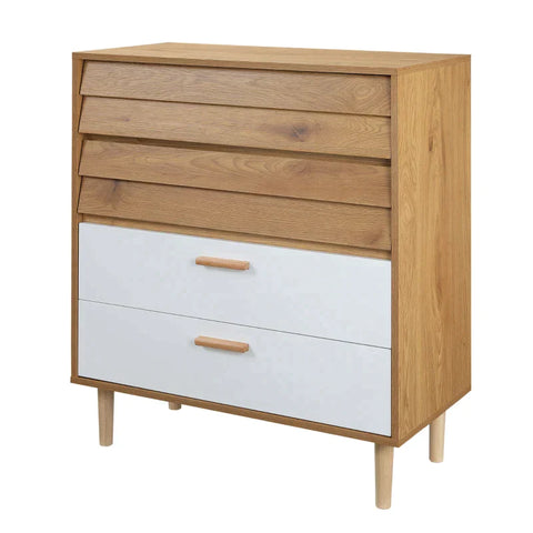 Rootz Dresser - Drawer Cabinet - Side Cabinet - Sideboard - Storage Cabinet With Drawers - Anti-tipping - MDF Natural Wood + White - 80 x 39.5 x 92 cm