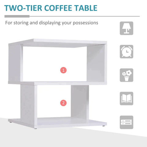 Rootz Side Table - 2-tier Side Table - Bed Table With Modern Design - Coffee Table For Office - Living Room - Dining Room - White - 40 x 40 x 43 cm