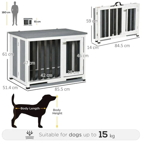 Rootz Hondenkennel - Houten Hondenhok - Hondenhok - Hondenkooi - Knaagdierhuis - Transportbox - Transportkooi - Met Venster - Grijs - 84,5 x 51,4 x 61 cm