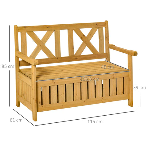 Rootz 2-seater Bench - Garden Storage Bench - Wooden Bench - Bench With Armrests - Outdoor Seating - Solid Wood - Yellow - 115 x 61 x 85 cm