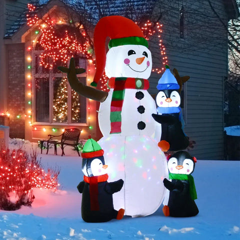 Rootz Kerstopblaasbaar - Sneeuwpop Opblaasbaar - Feestelijke Sneeuwpop En Pinguïns - Sneeuwpop Decoratie - Polyester Opblaasbaar - 140 X 70 X 180 Cm