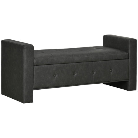 Rootz Bench - Elegant Design - With Storage Space - Elegant Imitation Leather Cover - Soft-close Hinges - Dark Grey - 139 x 49 x 68cm